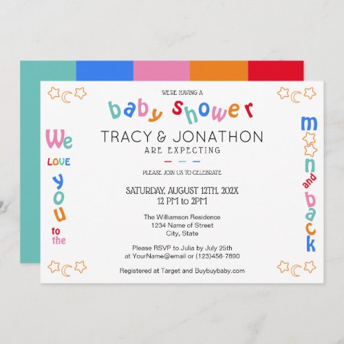 I love you to the moon  back Couples Baby Shower Invitation