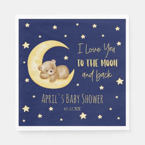I Love You To The Moon Teddy Bear Baby Shower Napkins