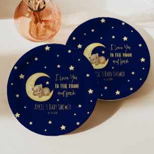 I Love You To The Moon Teddy Bear Baby Shower Paper Plates
