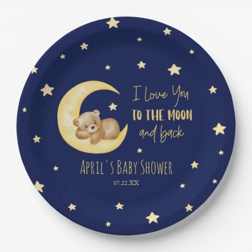 I Love You To The Moon Teddy Bear Baby Shower Paper Plates