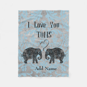 I LOVE YOU TONS/Elephant Art/Personalized Fleece Blanket