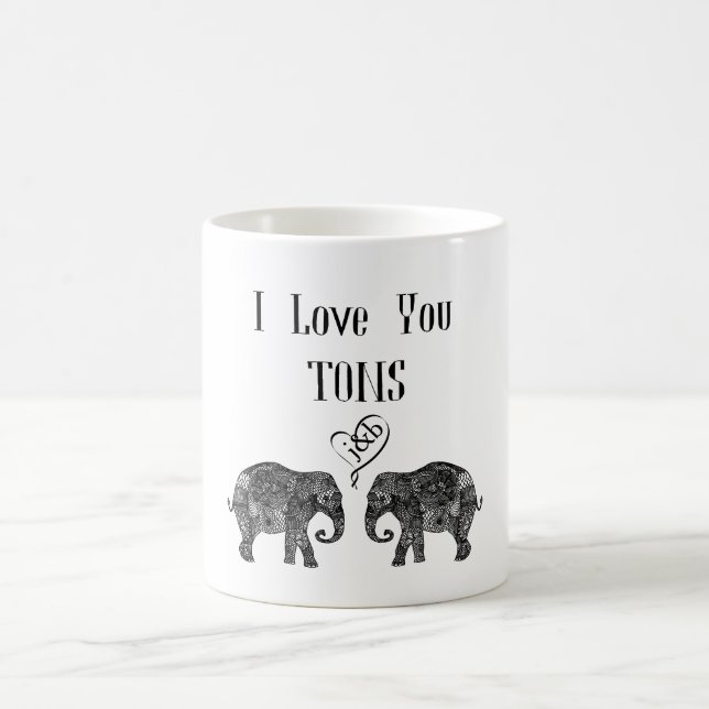 I LOVE YOU TONS/Elephant Art/Wedding Personalized Coffee Mug (Center)