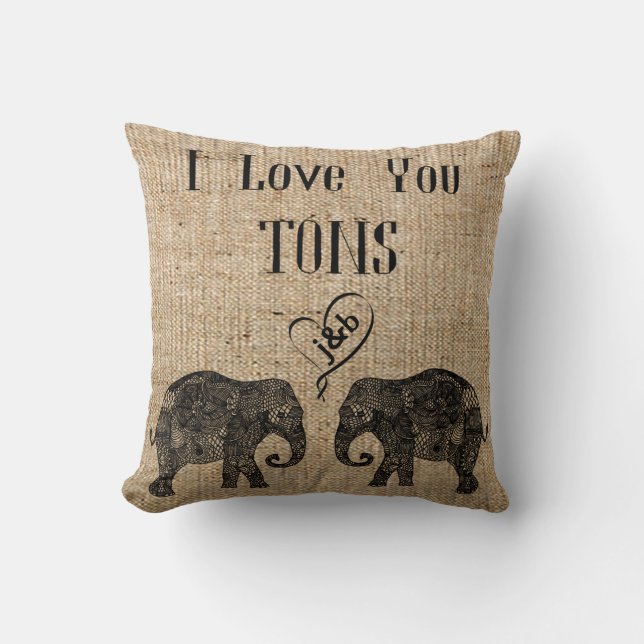 I LOVE YOU TONS/Elephant Art/Wedding Personalized Throw Pillow (Front)