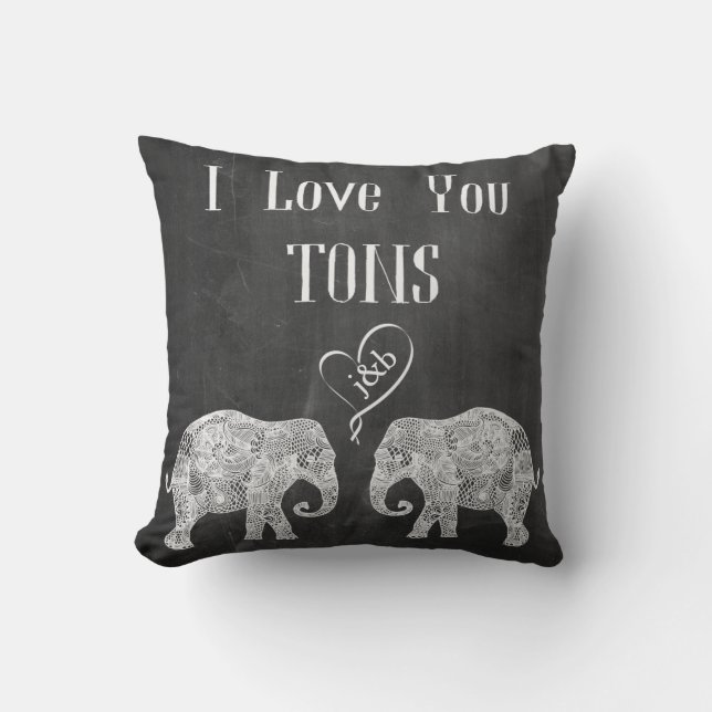 I LOVE YOU TONS/Elephant Art/Wedding Personalized Throw Pillow (Front)