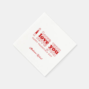 I love you triple red typography Valentin's Gifts Napkins