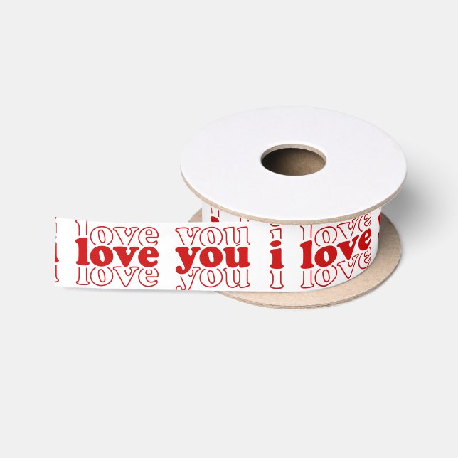 I love you triple red typography Valentin's Gifts Satin Ribbon (Spool)