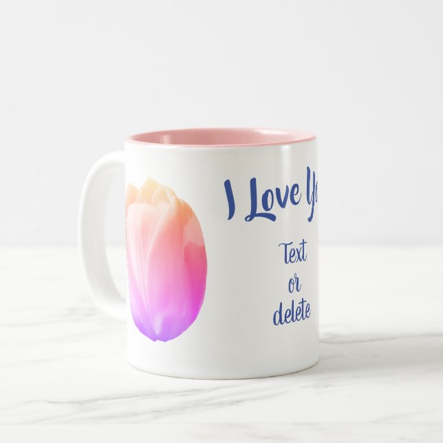 I Love You Tulip Flower Personalized Two-Tone Coffee Mug (Front Left)