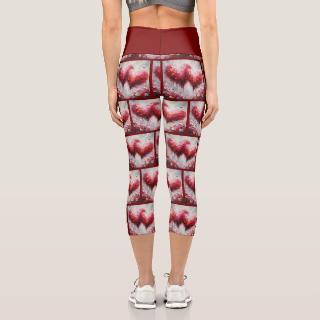I Love You Two Abstract Hearts Painting Valentine Capri Leggings (Back)