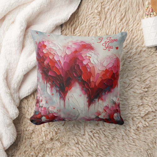 I Love You Two Abstract Hearts Painting Valentine Throw Pillow