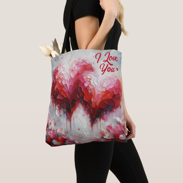 I Love You Two Abstract Hearts Painting Valentine Tote Bag (Close Up)