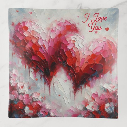 I Love You Two Abstract Hearts Painting Valentine Trinket Tray