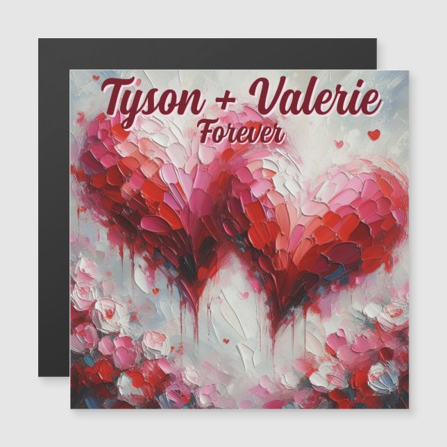 I Love You Two Abstract Hearts Personalized Magnet (Front/Back)