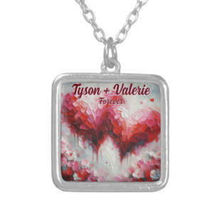 I Love You Two Abstract Hearts Personalized Silver Plated Necklace