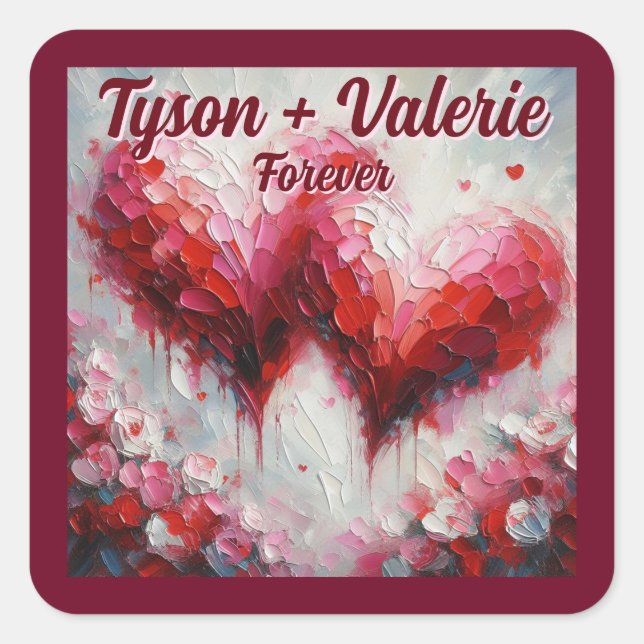 I Love You Two Abstract Hearts Personalized Square Sticker (Front)