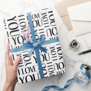 I Love You Typography Collage Wrapping Paper