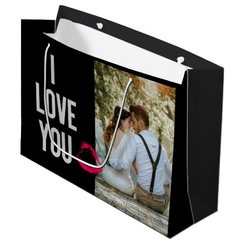 I Love You Typography Lips Pink Valentines Photo Large Gift Bag