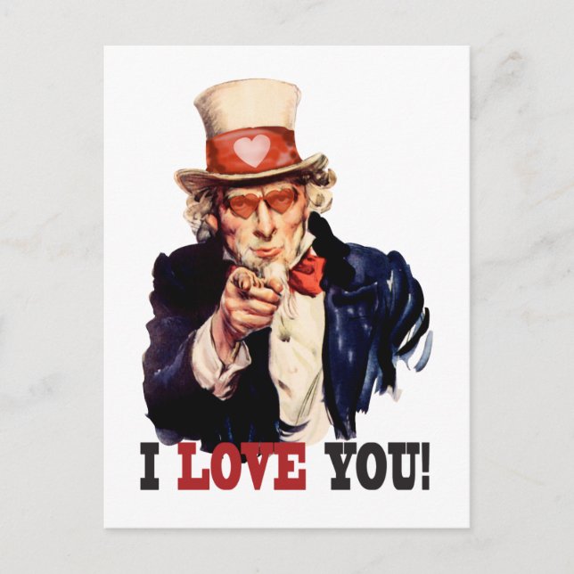 I Love You - Uncle Sam Style Valentine Holiday Postcard (Front)