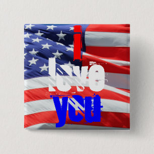 I Love You, USA America American Flag Colors Button