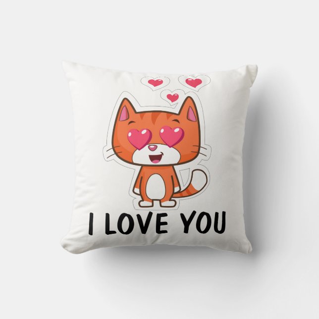 I LOVE YOU, VALENTIE'S DAY CAT PILLOWS (Front)