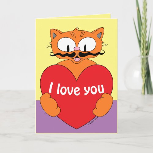 I Love You Valentine Cute Romantic Cartoon Cat Card