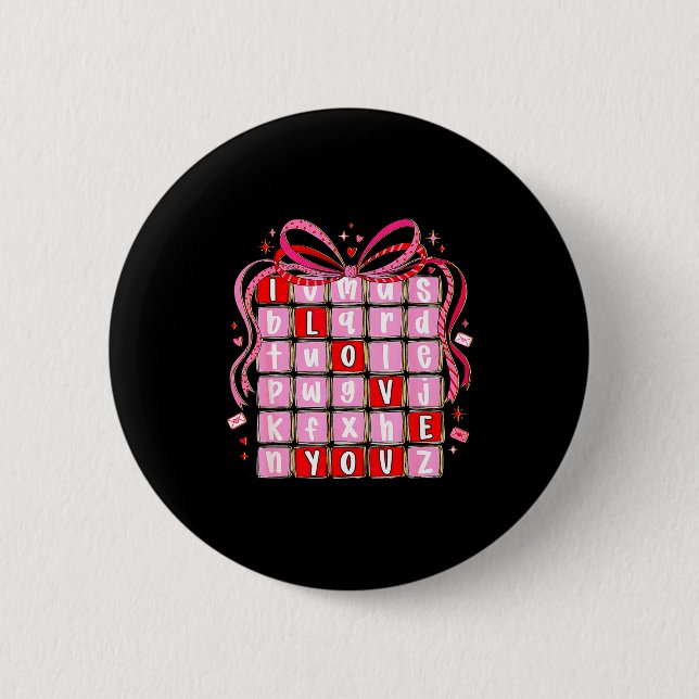 I Love You Valentine Kids Preppy Valentine's Day L Button (Front)