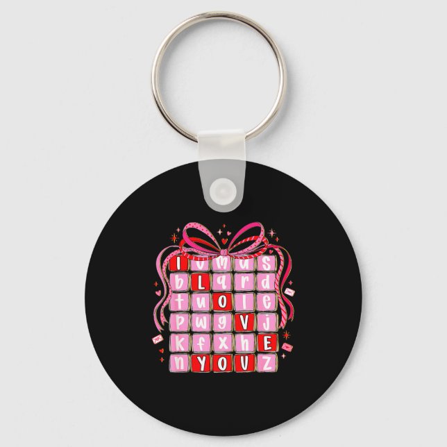 I Love You Valentine Kids Preppy Valentine's Day L Keychain (Front)