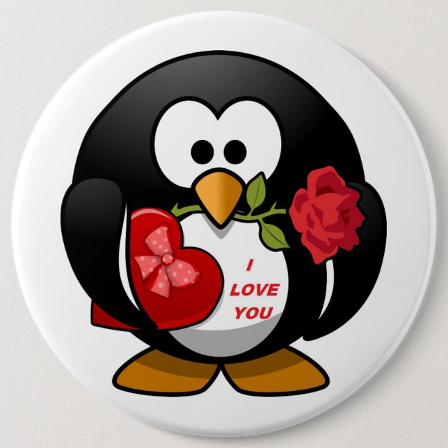 "I LOVE YOU" VALENTINE PENGUIN PINBACK BUTTON (Front)