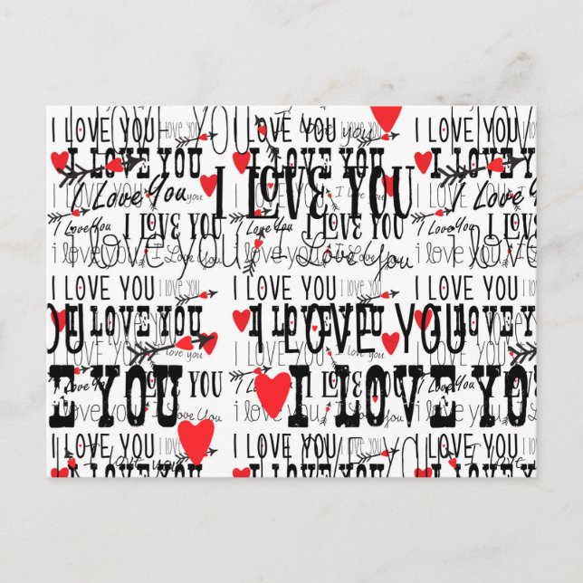 I LOVE YOU Valentine Wedding Save Date Postcard 3 (Front)