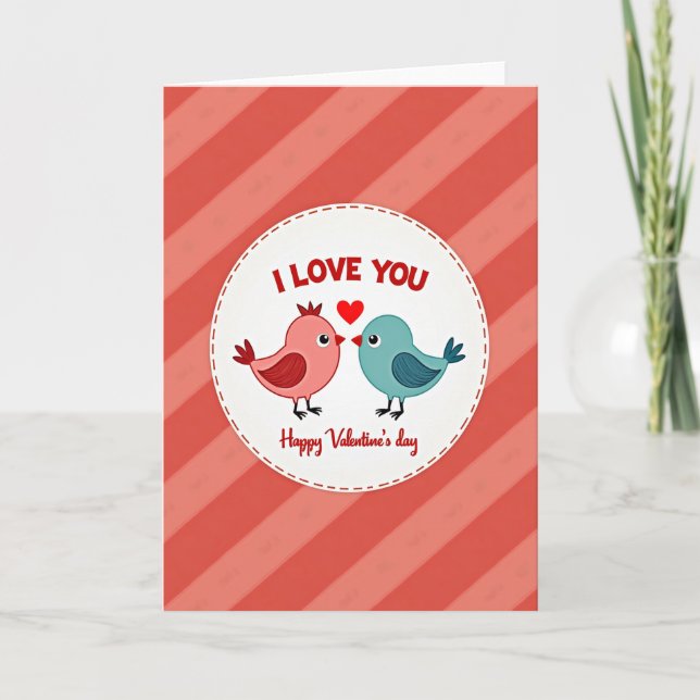 I Love You Valentines Birds Card (Front)