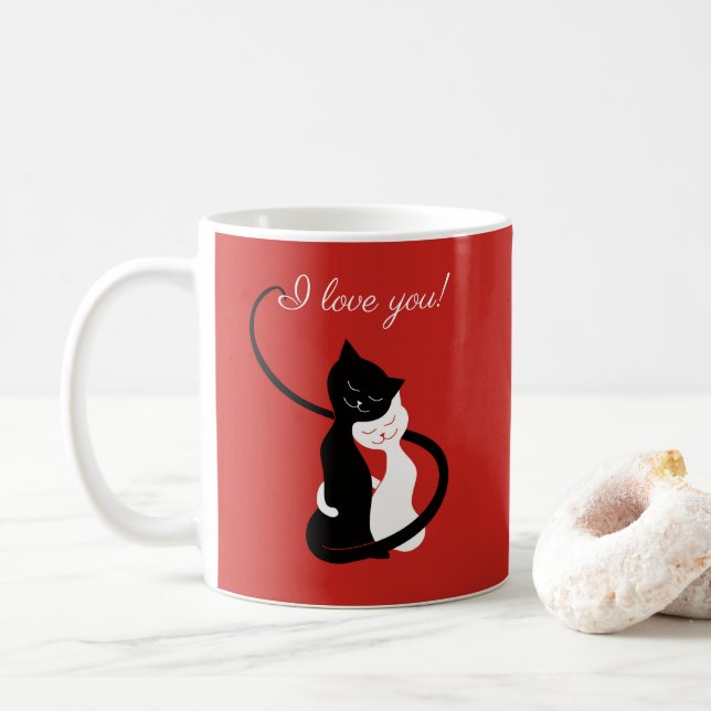 I Love You Valentines Day Cat Lover Coffee Mug (With Donut)
