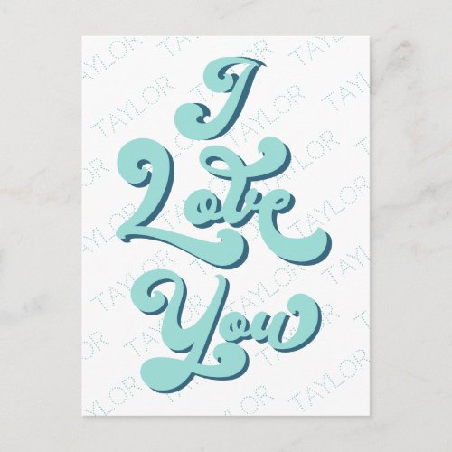 I Love You Valentines Day Cup Retro Light Teal Postcard