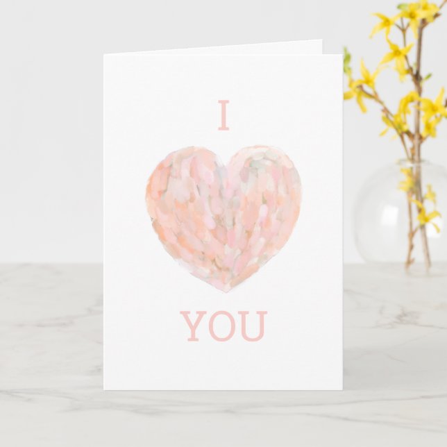 I love you. Valentines day Cute pink blush heart Card (Yellow Flower)