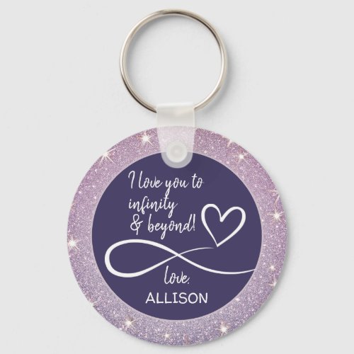 I love you Valentines Day Dark Purple Glitter Cute Keychain