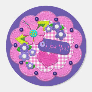 I Love You Valentine's Day Felt Look Pink Pretty Classic Round Sticker
