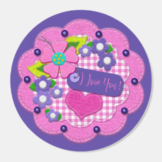 I Love You Valentine's Day Felt Look Pink Pretty Classic Round Sticker