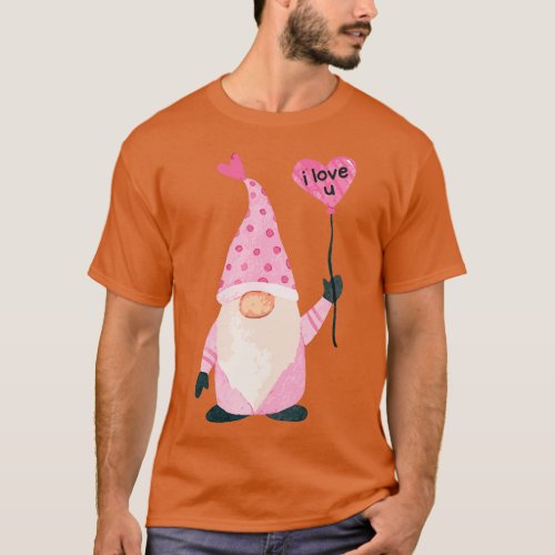I Love You Valentines Day Gnome Holding Heart Pink T_Shirt