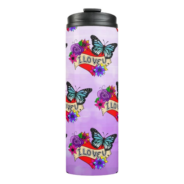 I Love You | Valentine's Day Heart and Rose  Thermal Tumbler (Front)