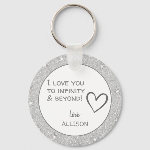 I love you Valentines Day Silver Glitter Custom Keychain