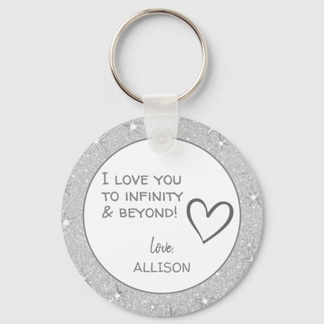 I love you Valentines Day Silver Glitter Custom Keychain (Front)