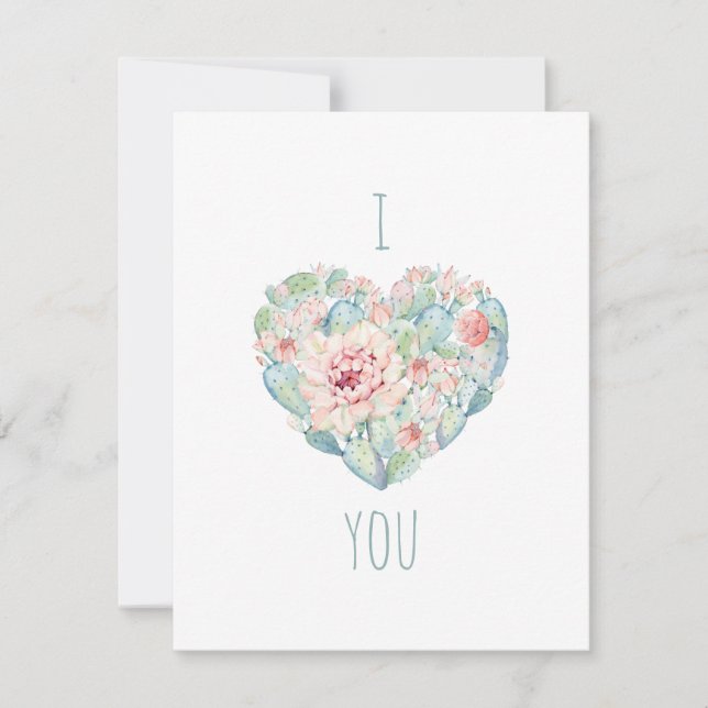 I love you. Valentines day. Watercolor succulents Holiday Card (Front)