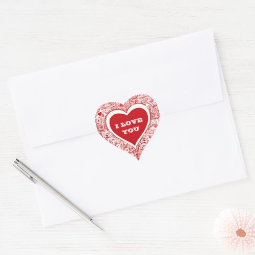 I Love You Valentines Red And White Heart Sticker