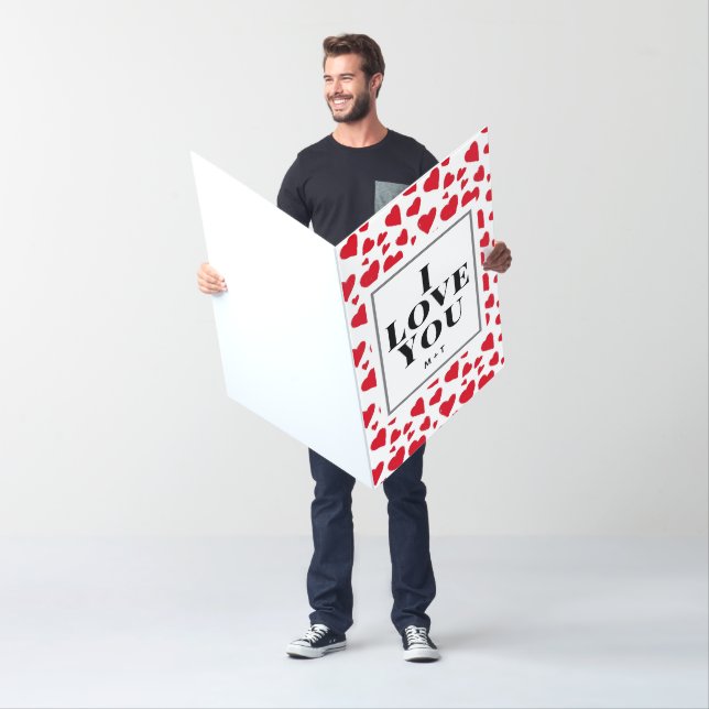 I Love You Valentines Red Hearts Monogram Big Card (In Situ)