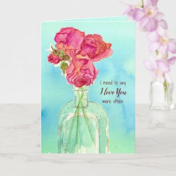 I Love You Vintage Bottle Rose Bouquet Watercolor Card by CountryGarden at Zazzle