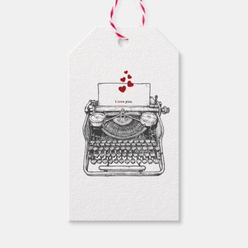 I love you  Vintage Typewriter  Valentines Gift Tags