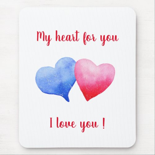 I love you w red and blue heart Valentines Day    Mouse Pad