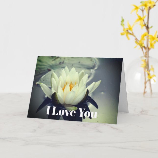 I Love You Water Lily Flower Personalized Card (Yellow Flower)
