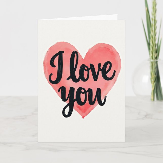 I Love You Watercolor Heart Card (Front)