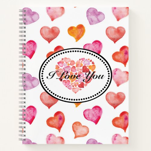 I Love You Watercolor Hearts Notebook
