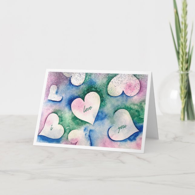 I love you - watercolour hearts love card (Front)