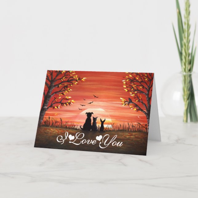 I Love You Whimsical Autumn Sunset Card (Front)